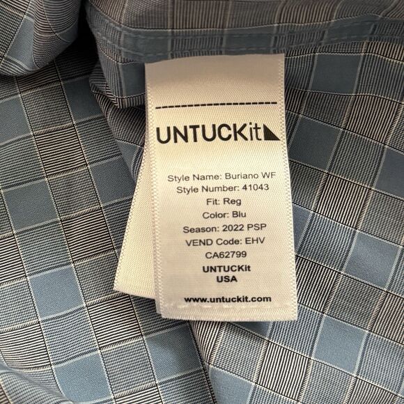 UNTUCKit Buriano Blue Gray Check Regular Fit Cotton Shirt Men’s Size XL - Picture 6 of 12